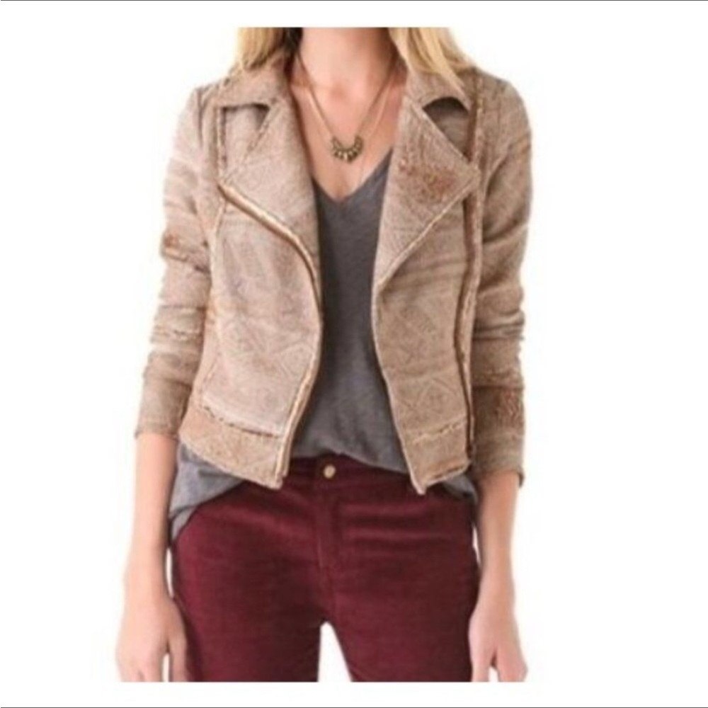FREE PEOPLE AZTEC TWEED TAPESTRY MOTO JACKET